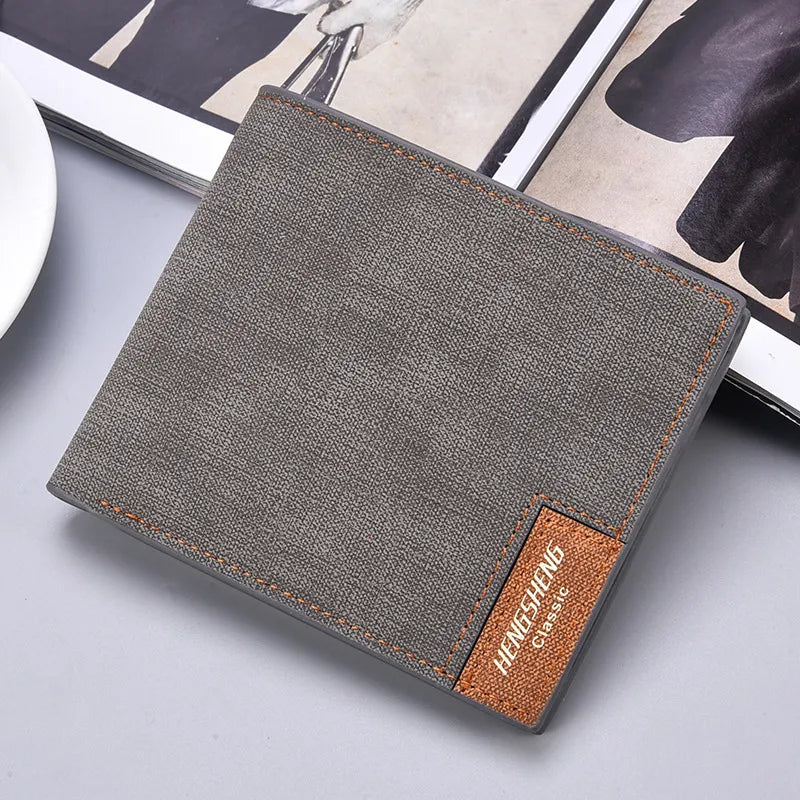 Men's Canvas Wallet ⎜ Slim Short Shape with Window and Space for Cards and Notes
