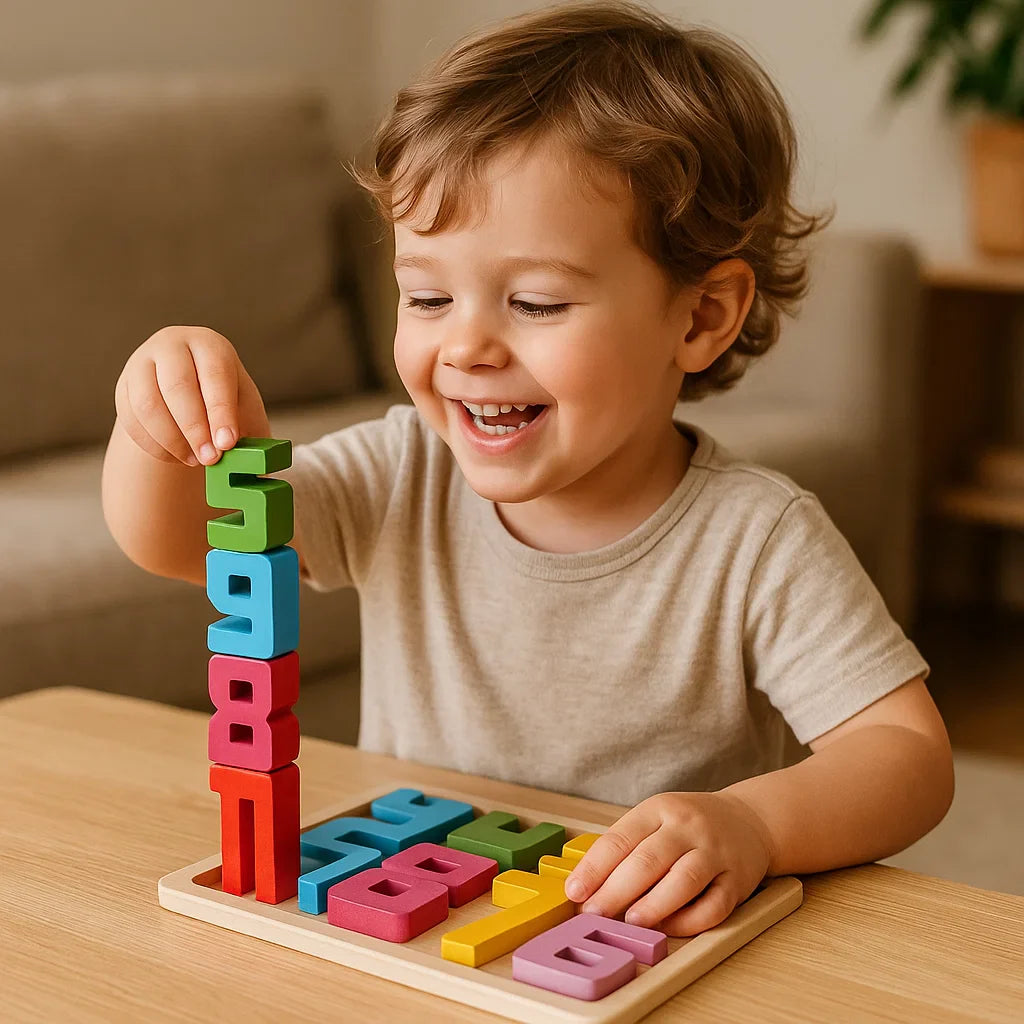 Wooden Number Blocks for Kids ⎜ Colorful Stacking Toy for Counting, Logic and Early Math Learning