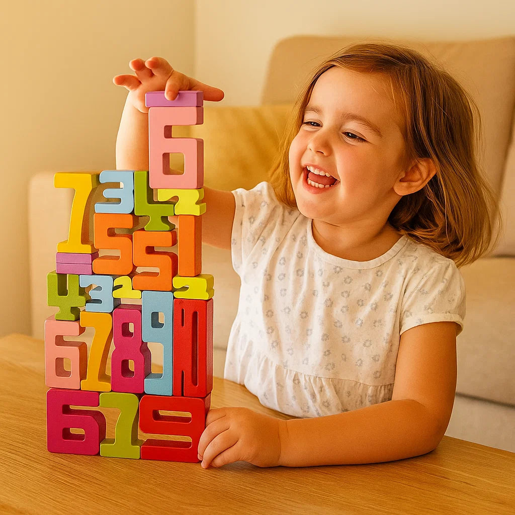 Wooden Number Blocks for Kids ⎜ Colorful Stacking Toy for Counting, Logic and Early Math Learning