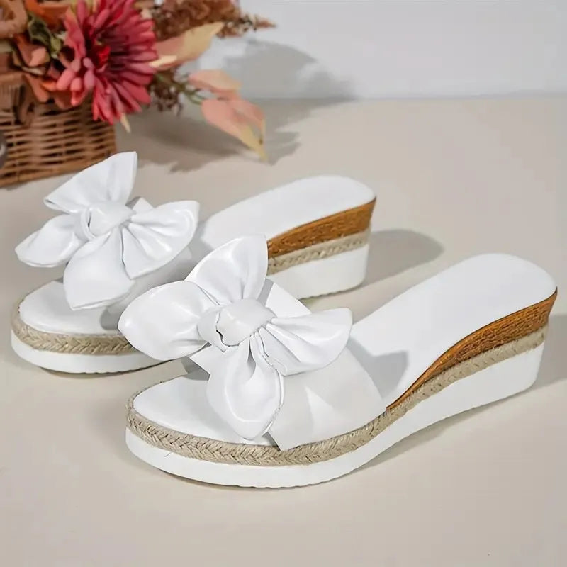 Women's Wedge Heel Slip - on Shoes ⎜ Comfortable Summer Shoes with Bow Detail and Non - Slip Sole