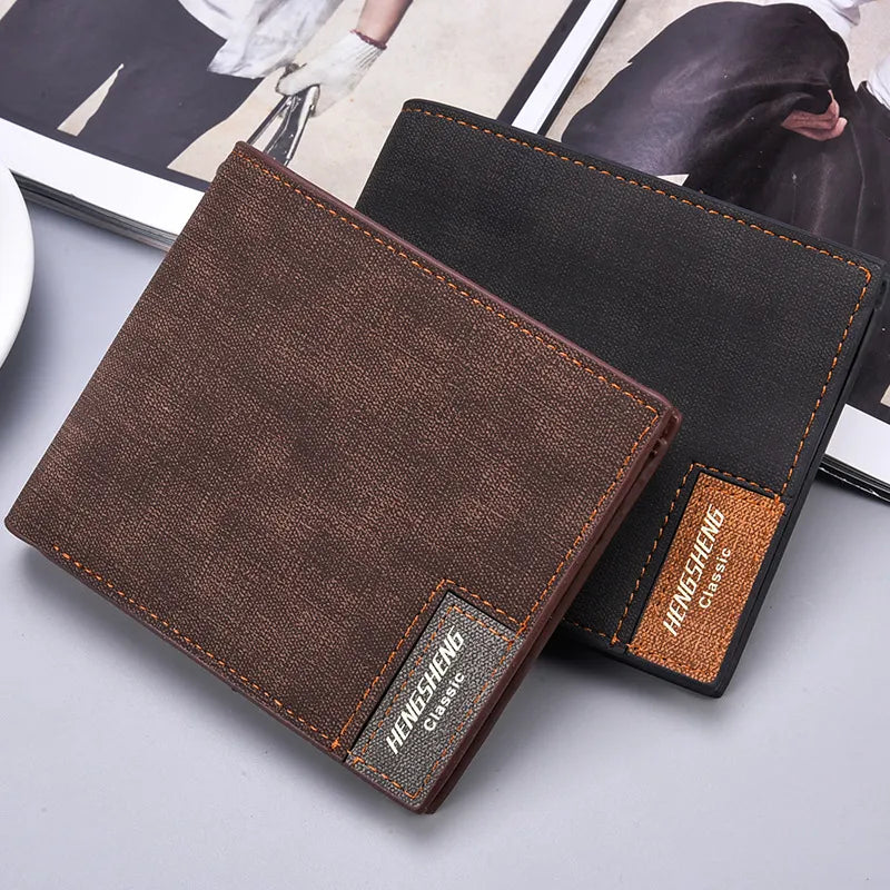 Men's Canvas Wallet ⎜ Slim Short Shape with Window and Space for Cards and Notes