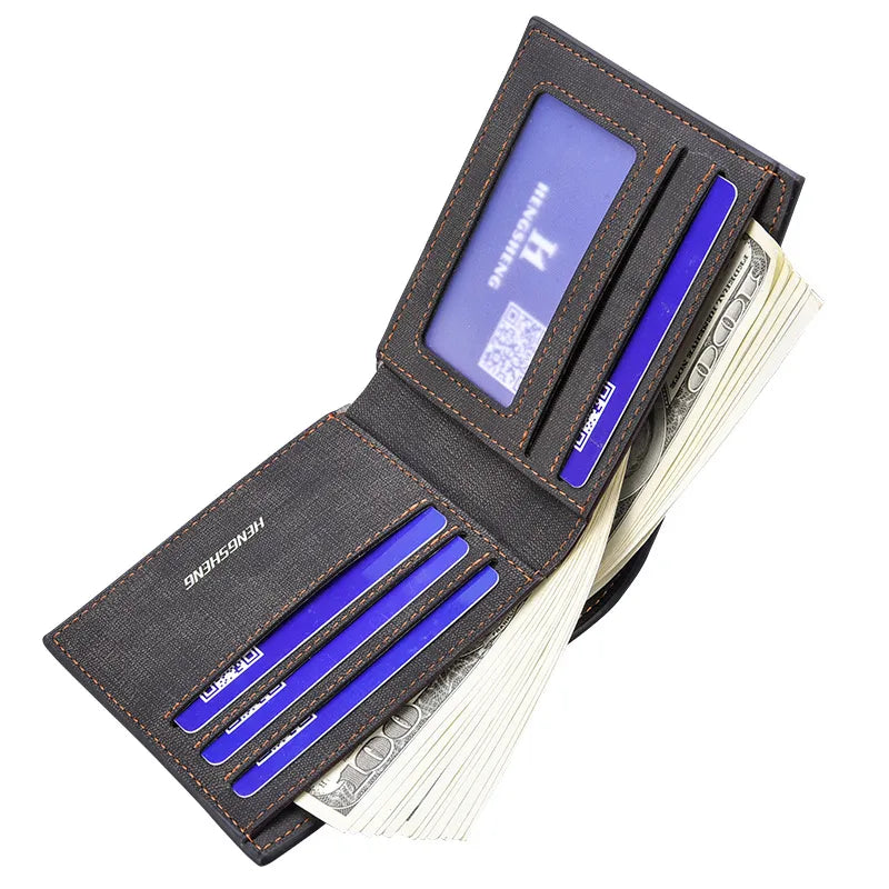 Men's Canvas Wallet ⎜ Slim Short Shape with Window and Space for Cards and Notes