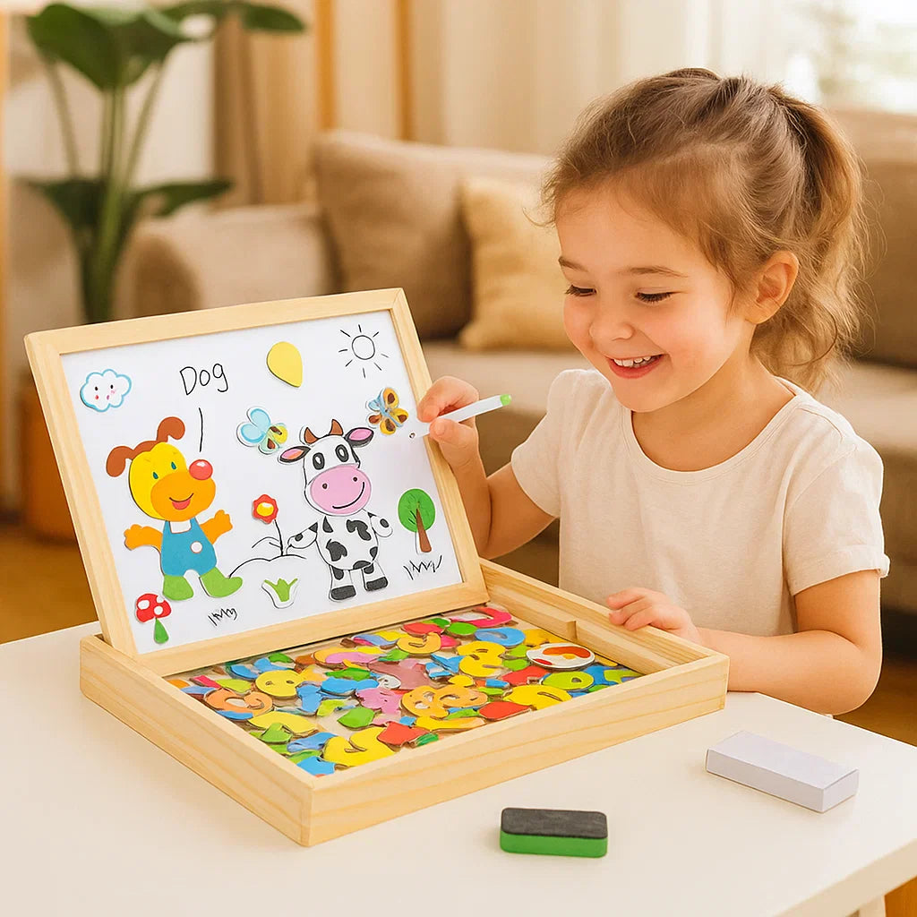 Magnetic Puzzle Board for Children ⎜ Creative Learning Toy with Drawing and Shape Matching Functions