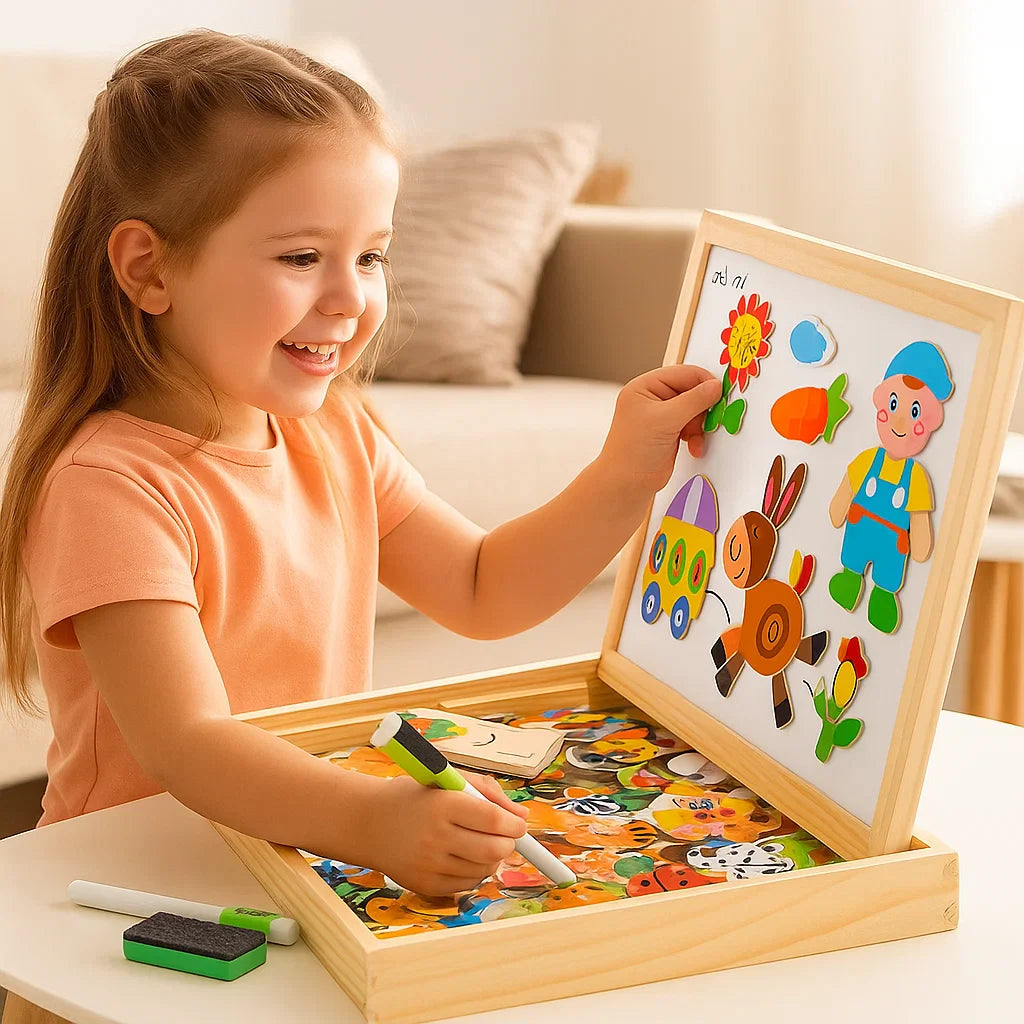 Magnetic Puzzle Board for Children ⎜ Creative Learning Toy with Drawing and Shape Matching Functions