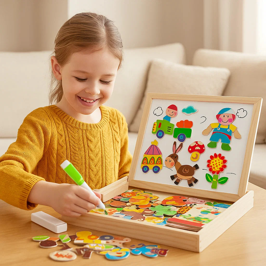Magnetic Puzzle Board for Children ⎜ Creative Learning Toy with Drawing and Shape Matching Functions