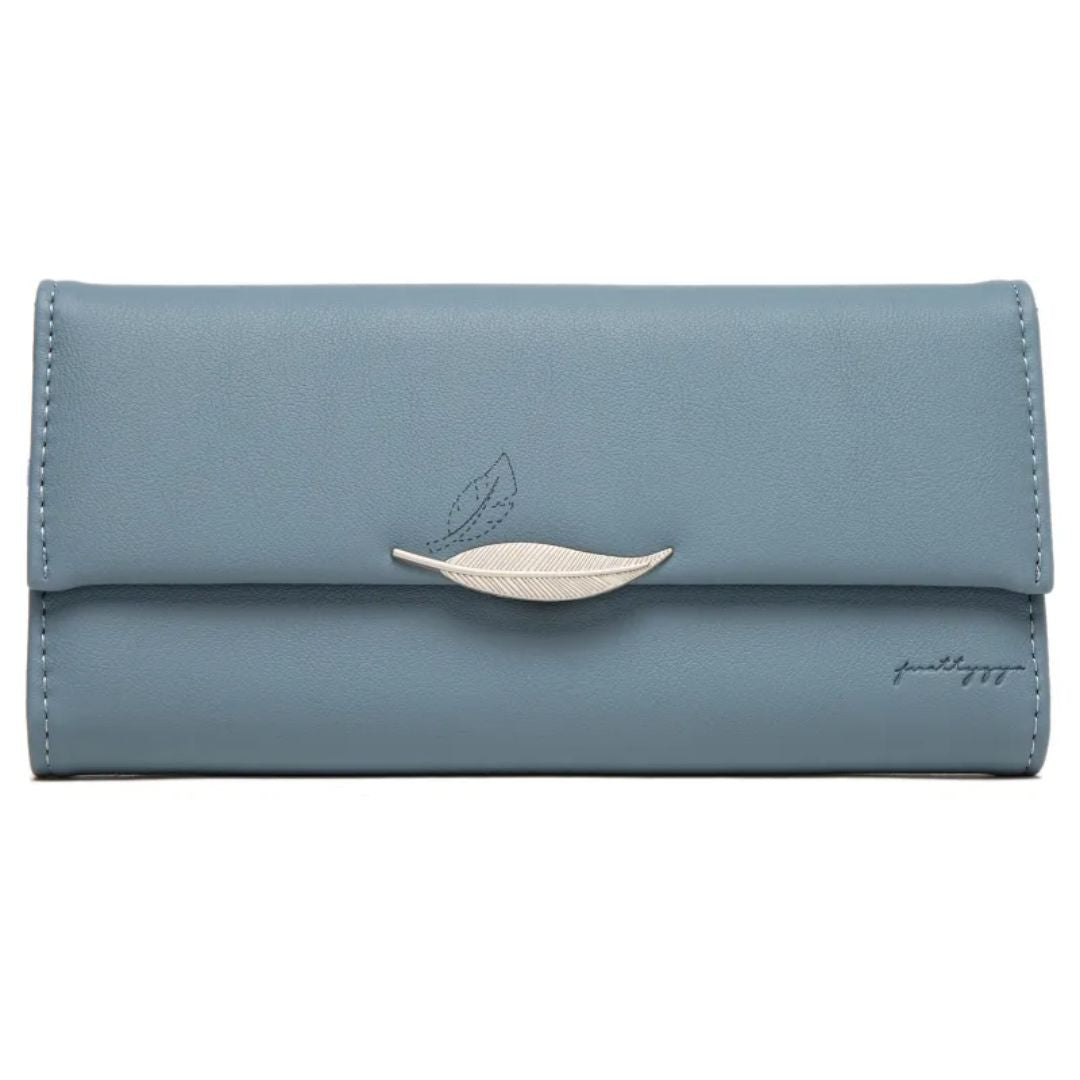 Women's Long Wallet with Leaf Clasp ⎜ Simple Wallet with Card Slots and Note Compartment