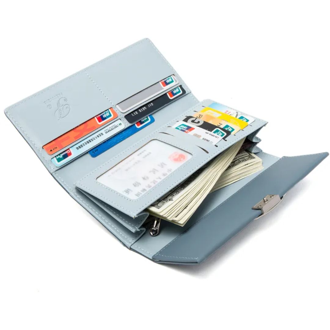 Women's Long Wallet with Leaf Clasp ⎜ Simple Wallet with Card Slots and Note Compartment