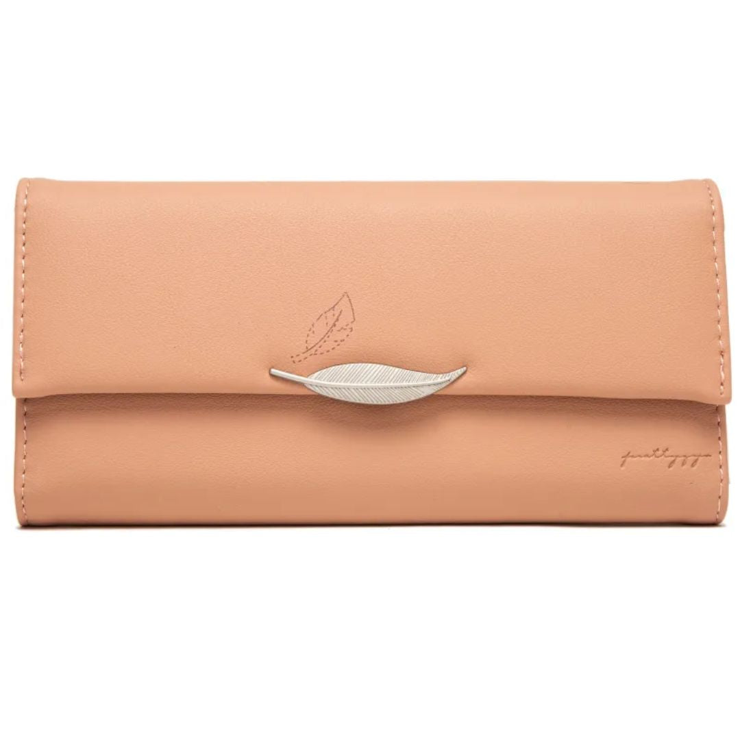 Women's Long Wallet with Leaf Clasp ⎜ Simple Wallet with Card Slots and Note Compartment