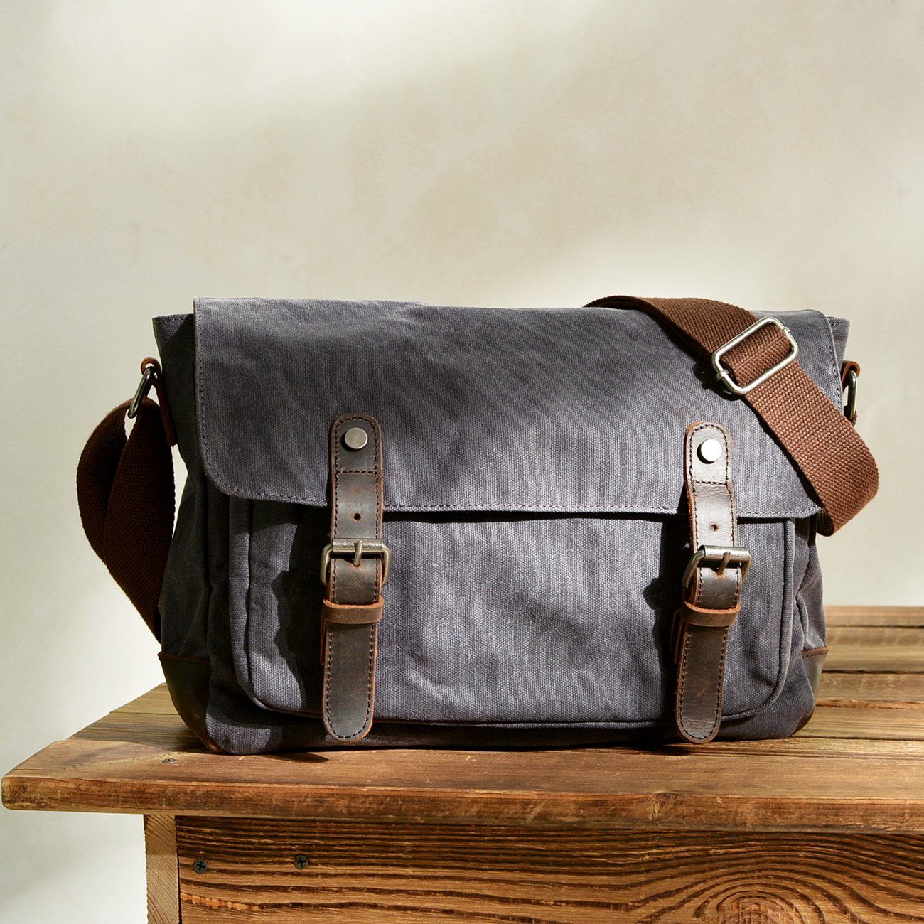 Canvas Shoulder Bag for Men ⎜ Robust Bag with Leather Accents and Adjustable Shoulder Strap