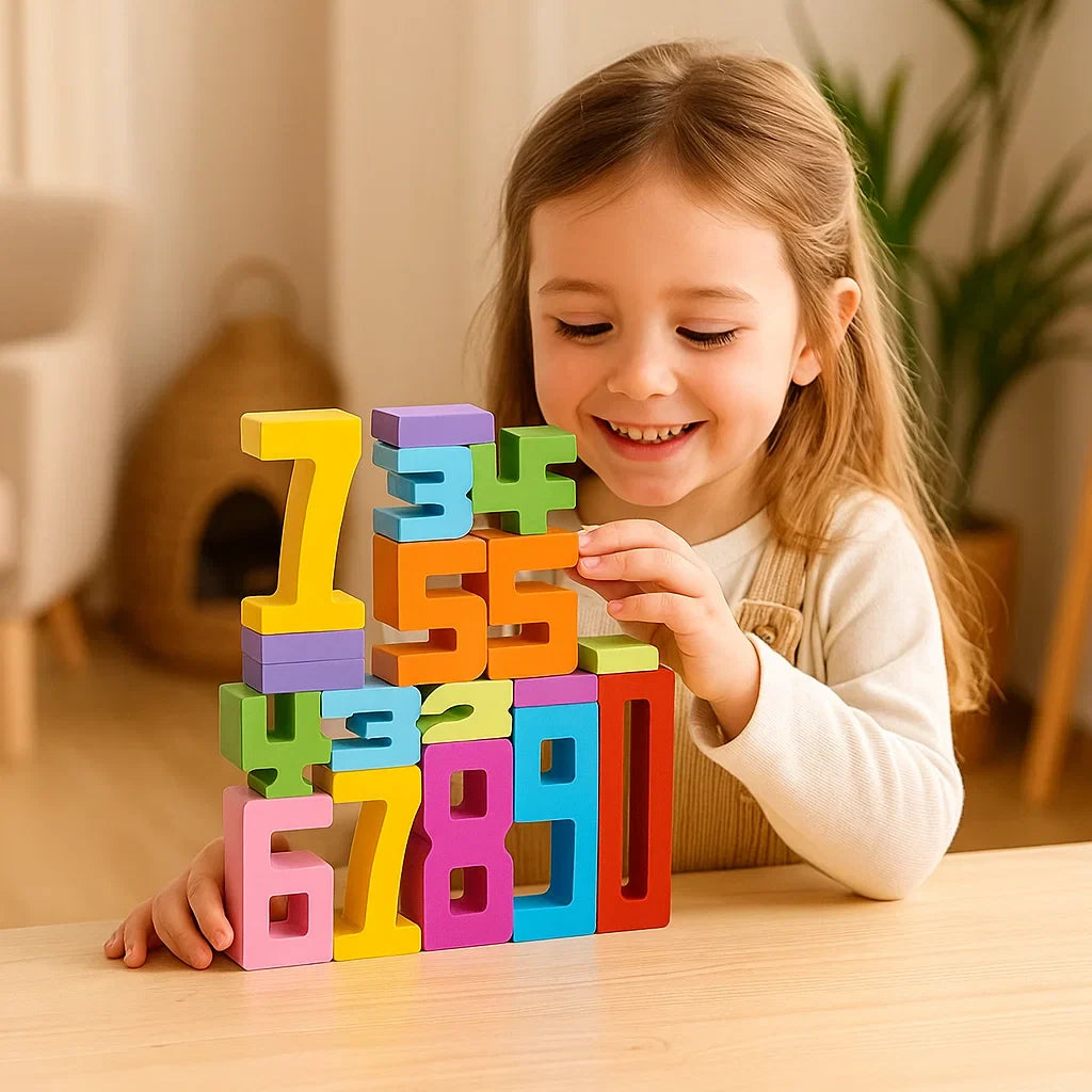 Wooden Number Blocks for Kids ⎜ Colorful Stacking Toy for Counting, Logic and Early Math Learning