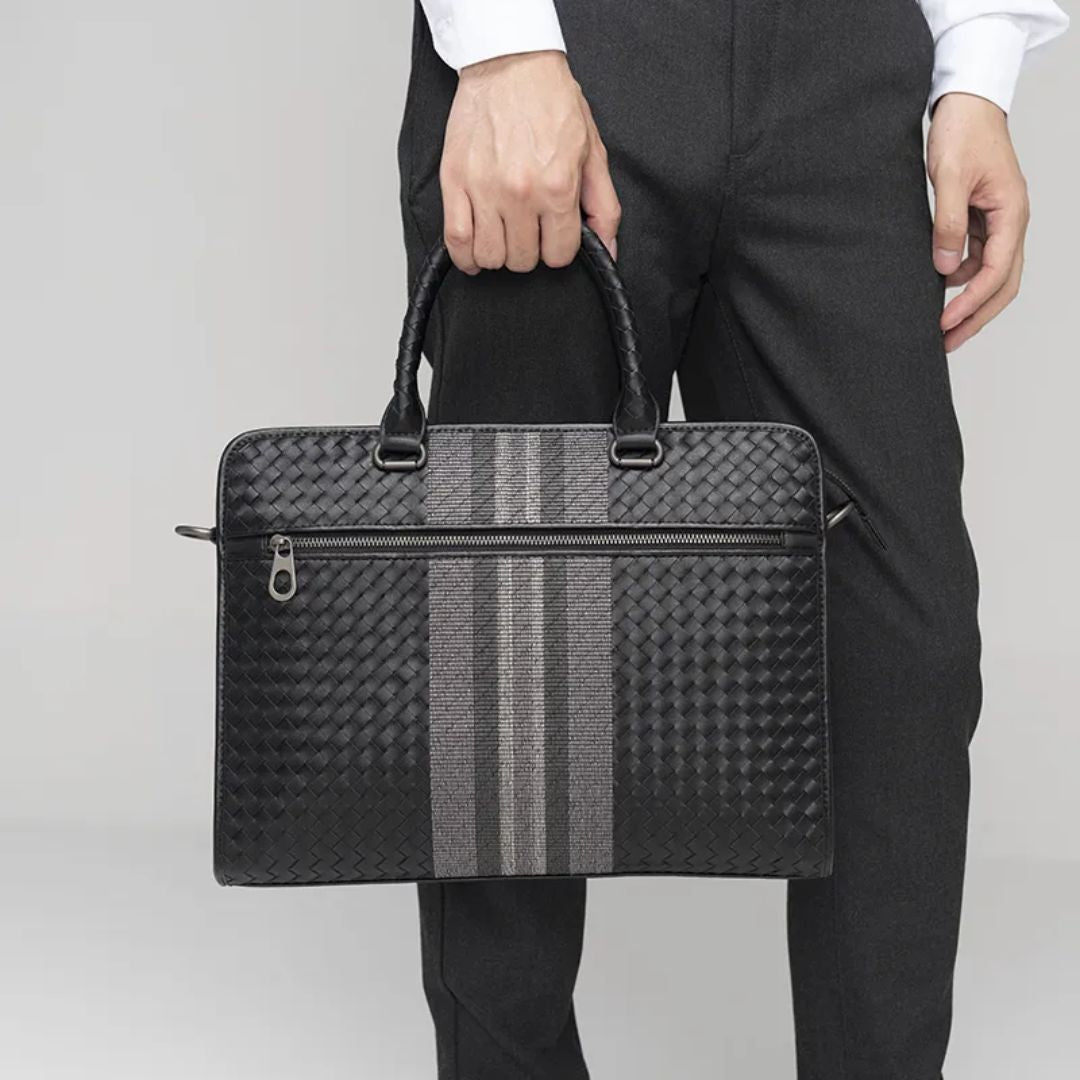 Laptop Bag for Men ⎜ Woven Business Briefcase with Shoulder Strap and Elegant Design