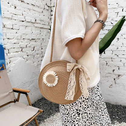 Women's Basket Bag ⎜ Handmade Shoulder Bag Made From Straw Wire with a Playful Floral Design