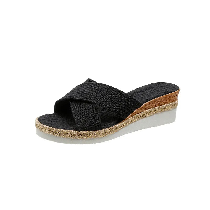 Women's Wedge Heel Slip - on Shoes ⎜ Comfortable Summer Shoes with Cross Straps and Open Design for Everyday Wear & Leisure