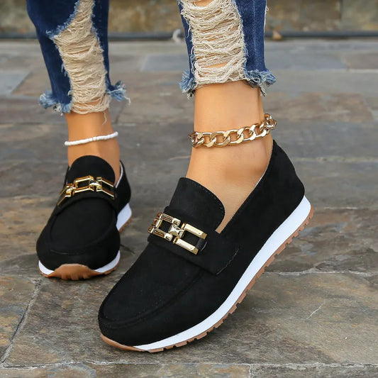 Platform Loafers for Women ⎜ Comfortable Shoes with Glitter Accent and Golden Chain for Style and Comfort