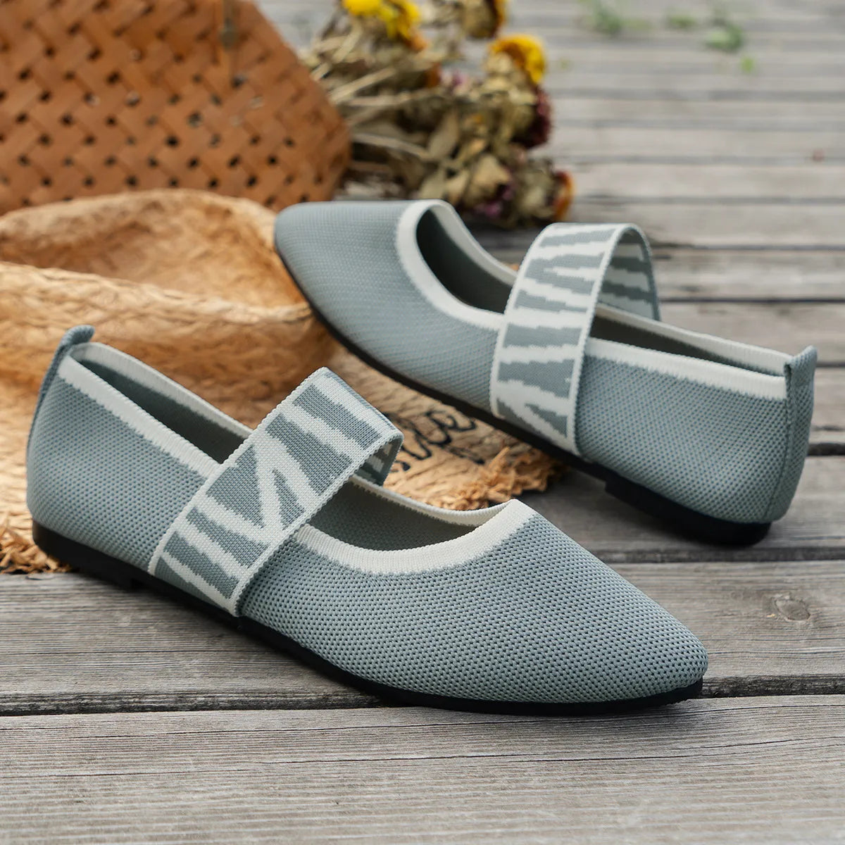 Flat Ballerinas for Women ⎜ Comfortable Shoes with a Striped Pattern and Pointed Toe for Summer and Style