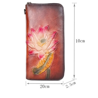 Women's Wallet with Zip ⎜ Long Design with Multiple Card Slots and Retro Floral Pattern