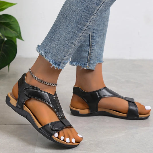 Women's Comfort Sandals ⎜ Flat Summer Shoes with Velcro Fastening and Cushioned Sole for Everyday Wear & Leisure