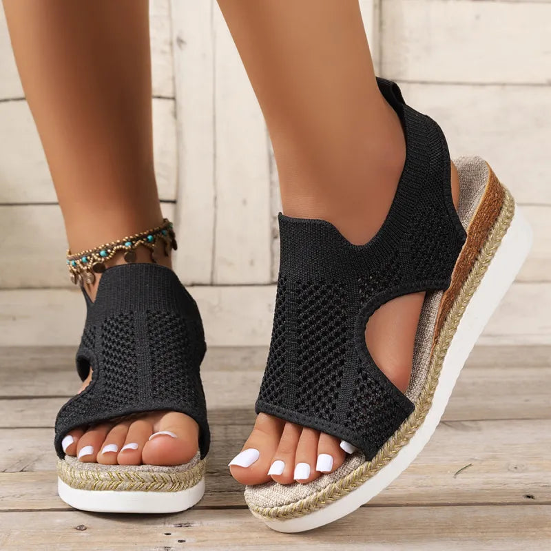 Women's Wedge Sandals ⎜ Comfortable Summer Shoes with Knitted Design and Open Toe for Summer