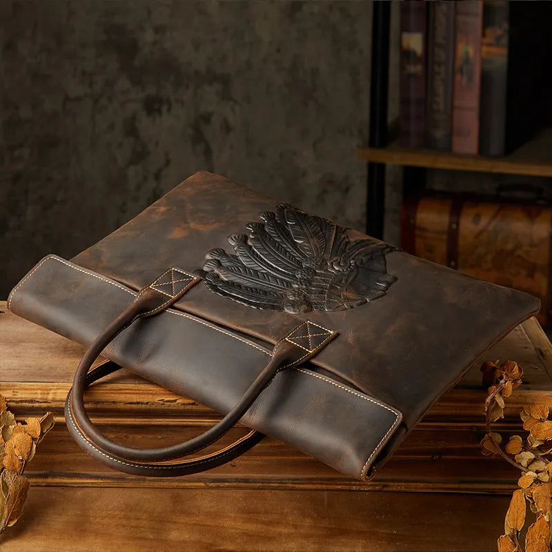 Real Leather Laptop Bag ⎜ Stylish Briefcase with Embossing and Practical Carrying Handles