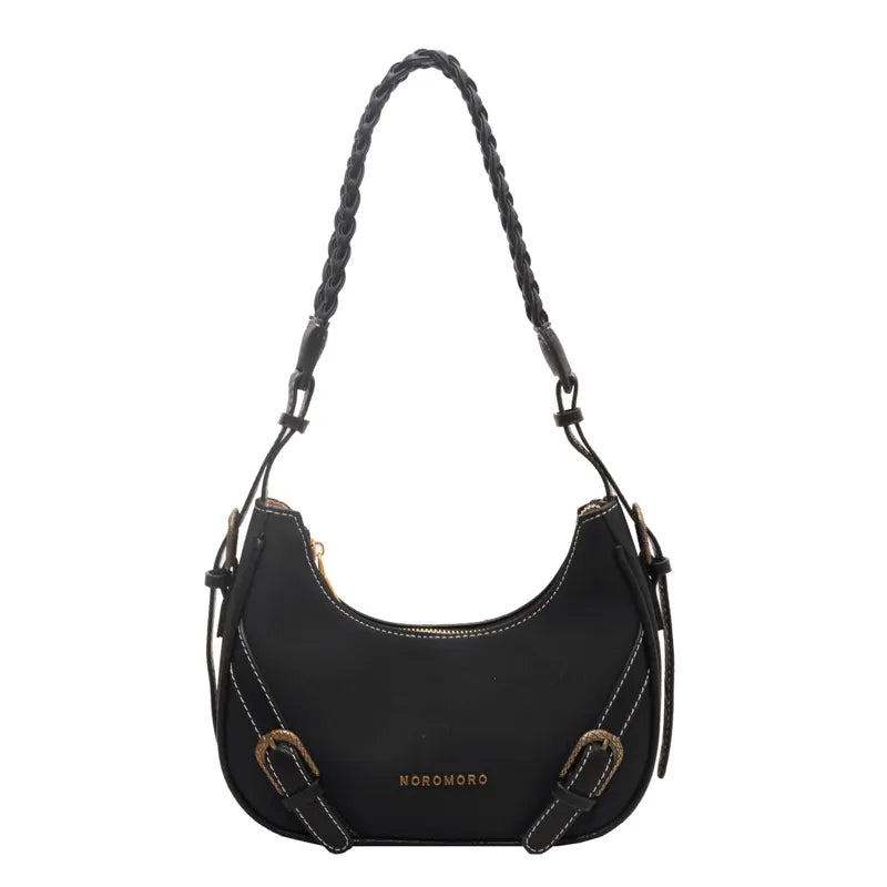 Retro Shoulder Bag ⎜ Fashionable Design with Braided Handle and Practical Strap Fasteners