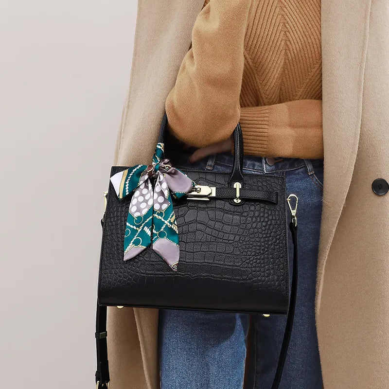 Elegant Handbag for Women ⎜ Spacious Bag with Structured Design and Decorative Bow Pendant