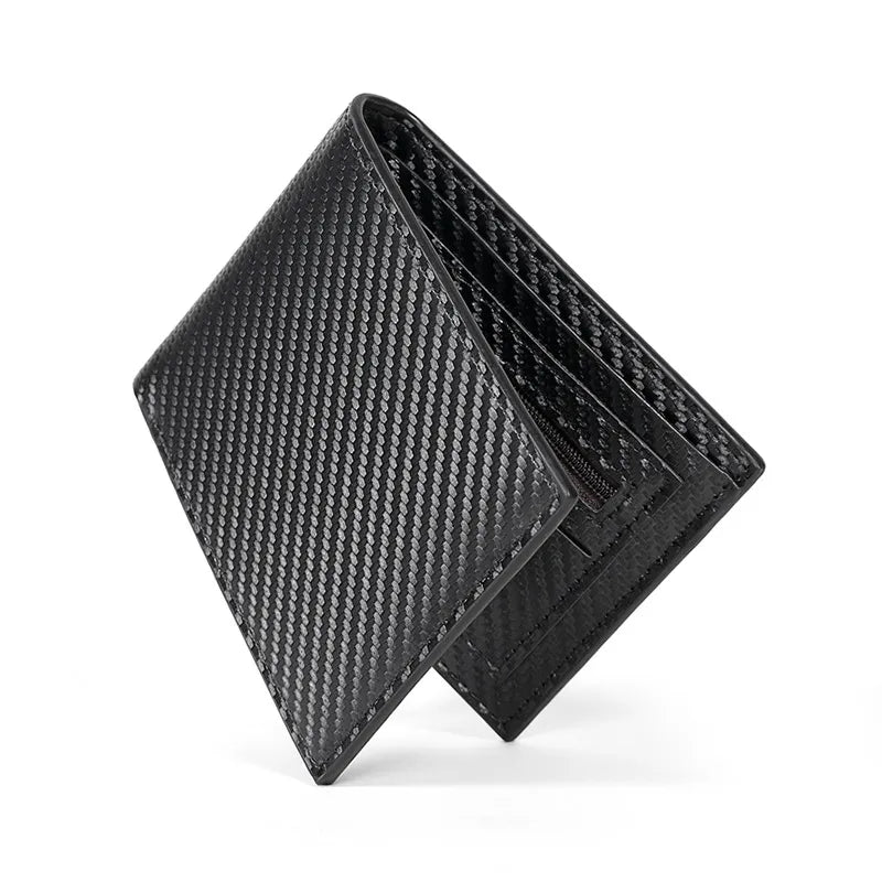 Carbon Leather Wallet for Men ⎜ Compact 3 - Fold Wallet with Zip Compartment and Card Slots