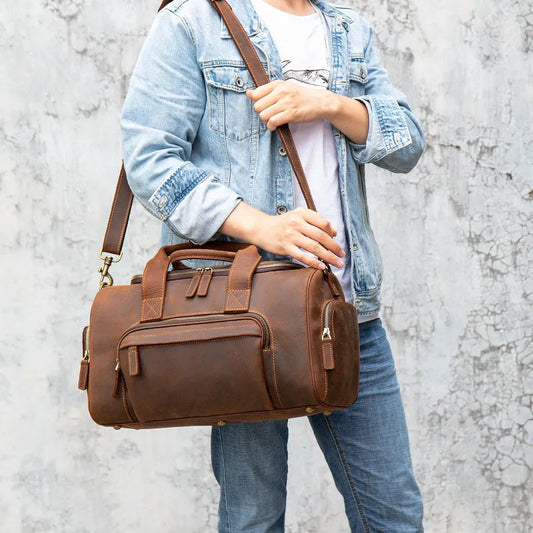 Leather Travel Bag for Men ⎜ Robust Handmade Travel Bag with Large Storage Space