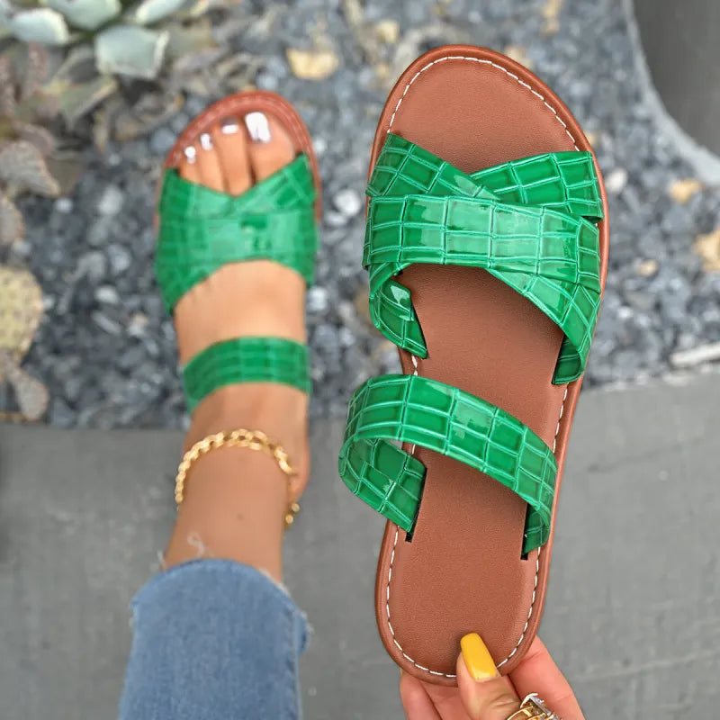 Comfortable Sandals with Cross Straps ⎜ Flat Slip - Ons in Various Colours for Relaxed Comfort