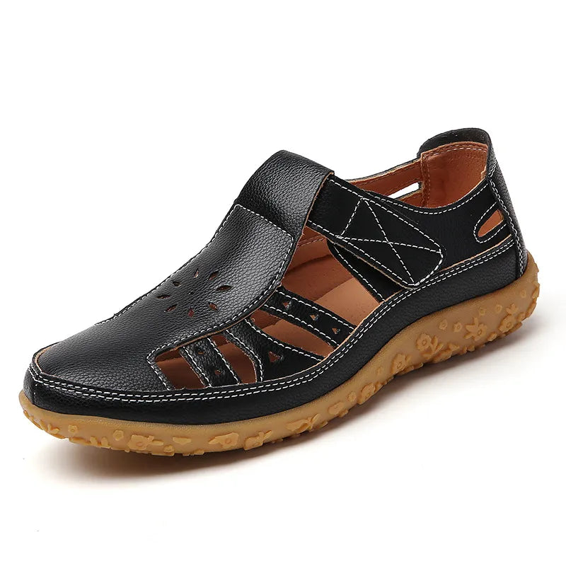 Women's Summer Shoes with a Perforated Pattern ⎜ Comfortable Flats with a Velcro Fastener and Non - Slip Sole for Everyday Wear