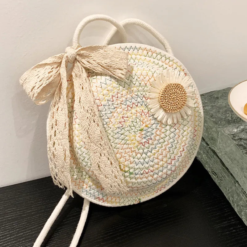 Women's Basket Bag ⎜ Handmade Shoulder Bag Made From Straw Wire with a Playful Floral Design
