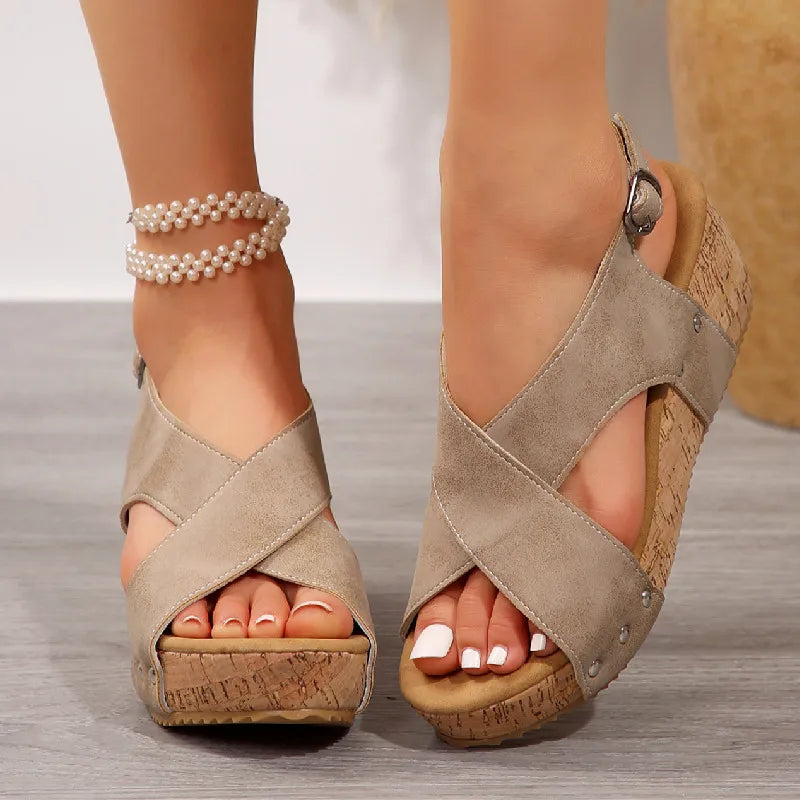 Women's Summer Wedge Sandals ⎜ Comfortable Platform Sandals with Straps and Studs for Everyday Wear & Leisure