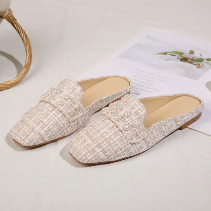 Elegant Flat Sandals for Women ⎜ Comfortable Shoes with Pearl Details for Stylish Casual Looks