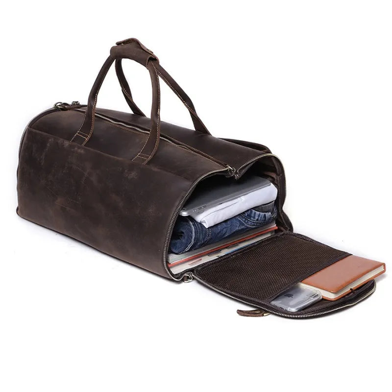 Leather Travel Bag ⎜ Large Capacity with Practical Shoulder Strap and Retro Design
