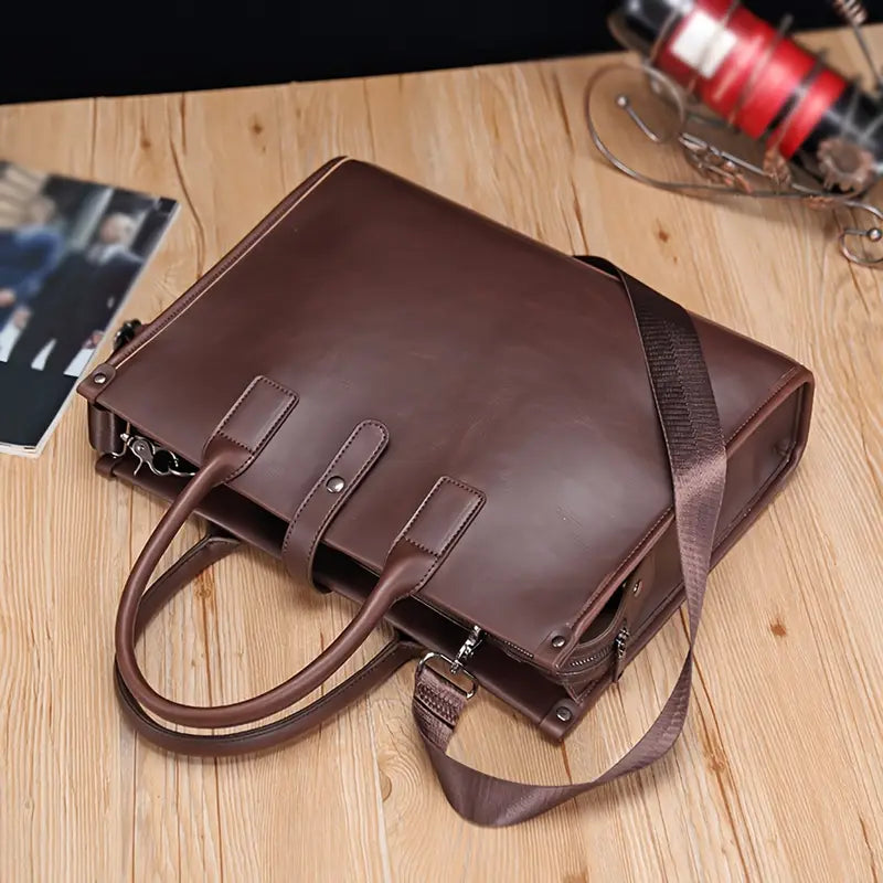 Leather Briefcase for Men ⎜ Stylish Business Shoulder Bag with Robust Carrying Handle and Elegant Look