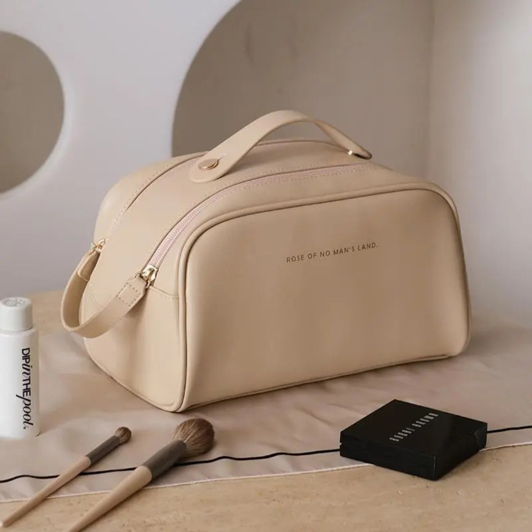 Cosmetics Bag for Women ⎜ Double Zip Design with Large Capacity and Elegant Carrying Handle