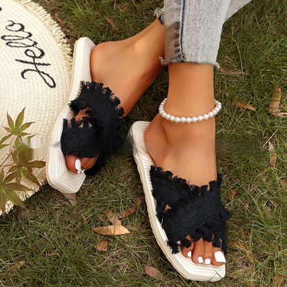 Beach Sandals for Women ⎜ Comfortable Summer Shoes with Fringes and Non - Slip Eva Sole