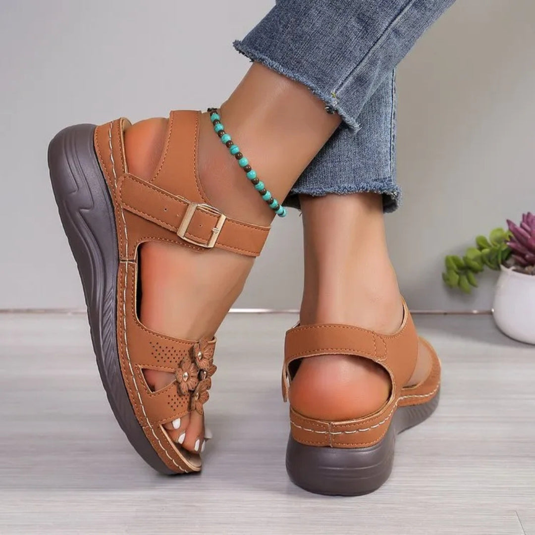 Women's Wedge Sandals ⎜ Comfortable Summer Shoes with Floral Appliqué and Non - Slip Sole for Everyday Wear