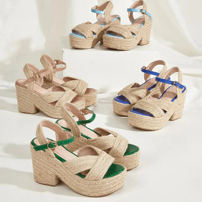 Platform Sandals for Women ⎜ Summery Wedge Shoes with Jute Rope and Comfortable Block Heel for Everyday Wear