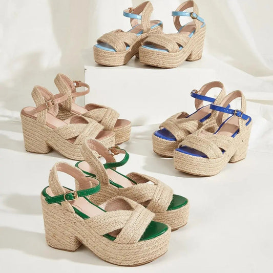 Platform Sandals for Women ⎜ Summery Wedge Shoes with Jute Rope and Comfortable Block Heel for Everyday Wear