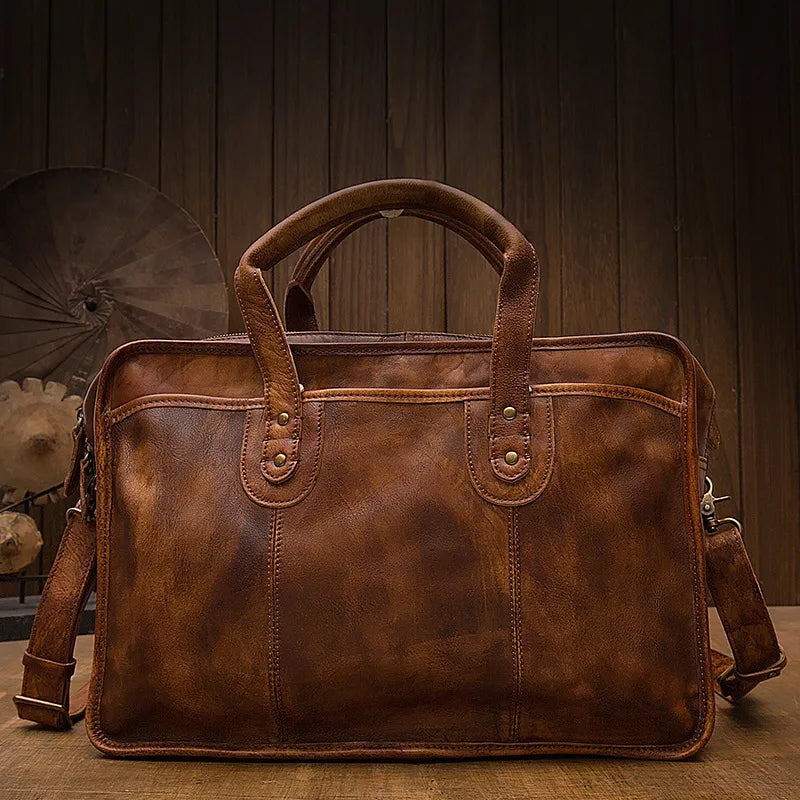 Real Leather Laptop Bag ⎜ Vintage Briefcase with Plenty of Storage Space and Robust Design