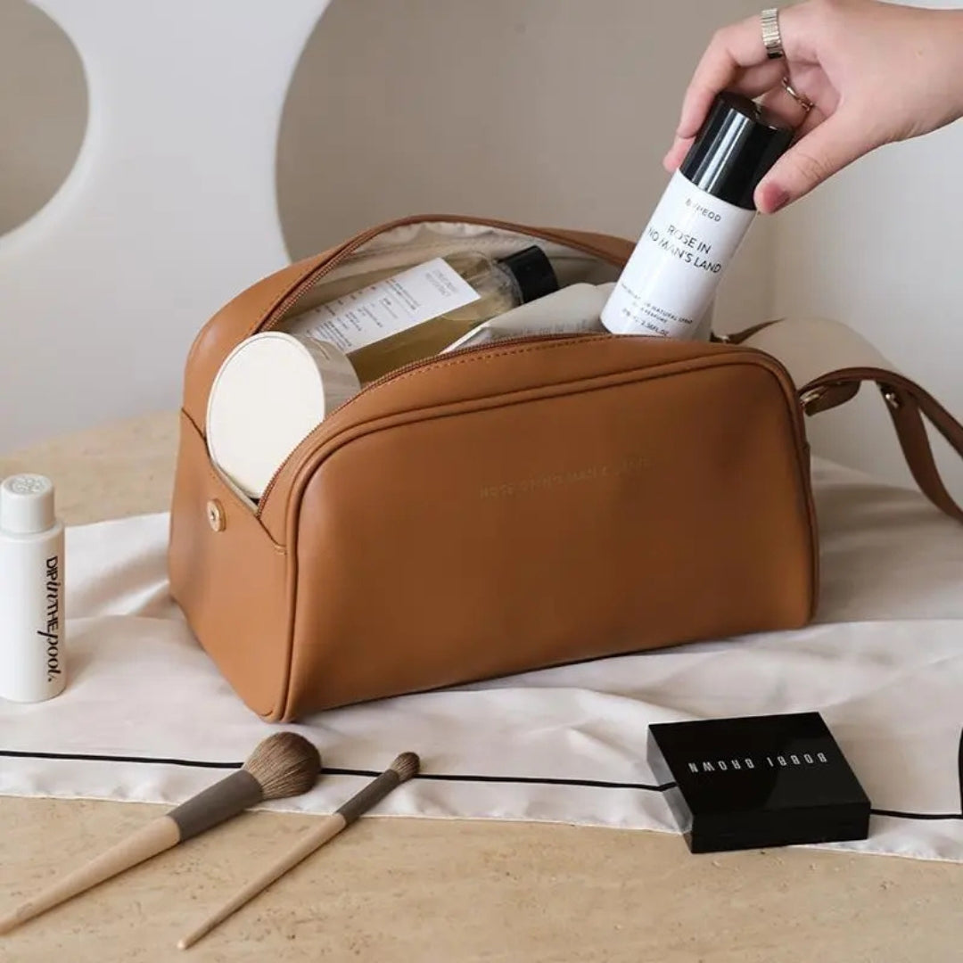 Cosmetics Bag for Women ⎜ Double Zip Design with Large Capacity and Elegant Carrying Handle