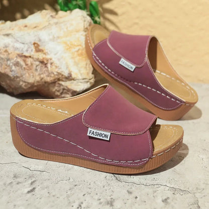 Summer Wedge Loafers for Women ⎜ Comfortable Mules with a Thick Heel and Simple Design for Everyday Wear