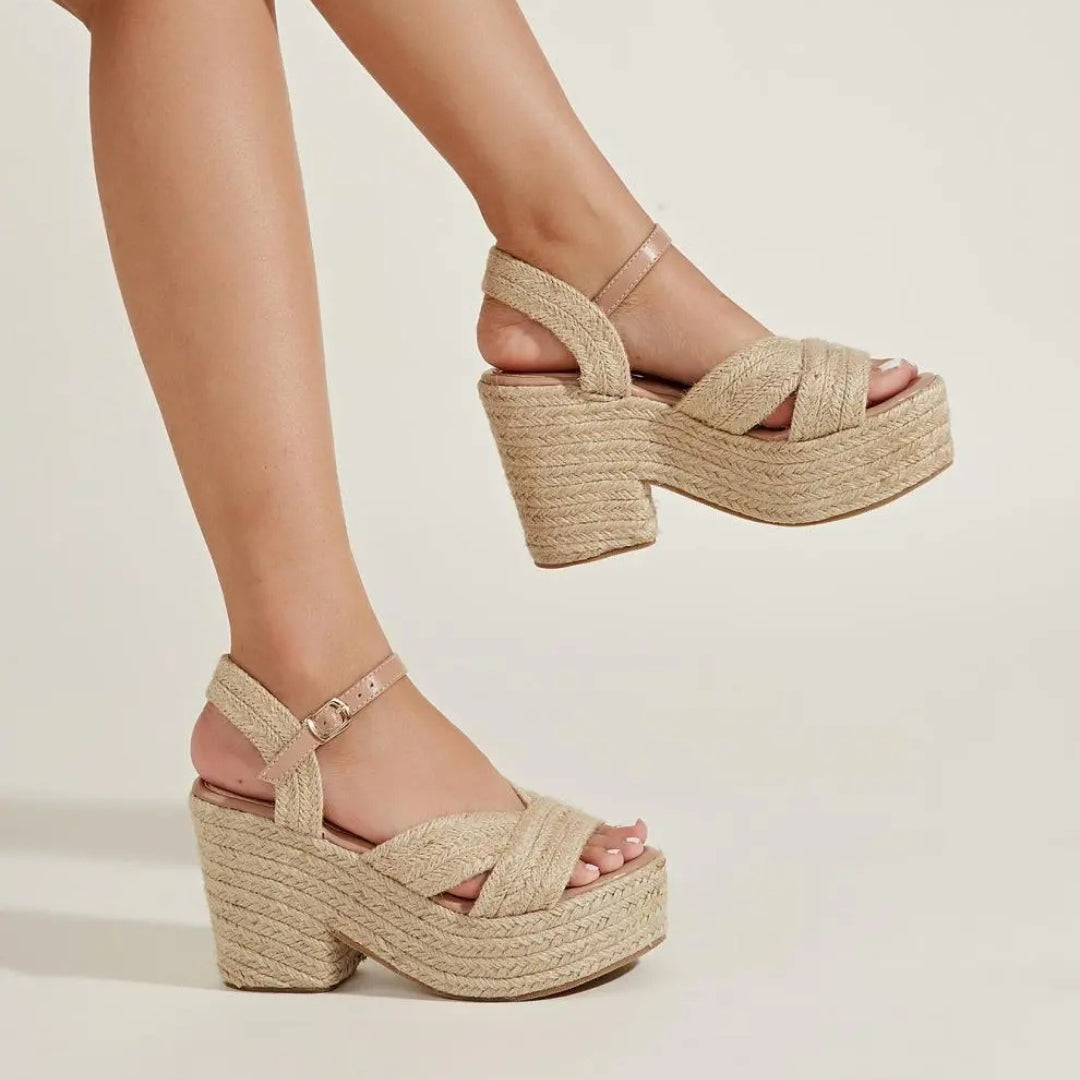 Platform Sandals for Women ⎜ Summery Wedge Shoes with Jute Rope and Comfortable Block Heel for Everyday Wear