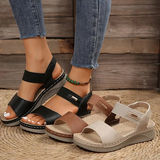 Women's Wedge Sandals ⎜ Comfortable Summer Shoes with Velcro Fastener and Non - Slip Sole