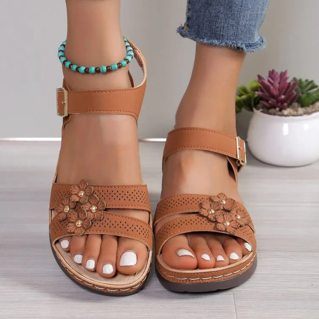 Women's Wedge Sandals ⎜ Comfortable Summer Shoes with Floral Appliqué and Non - Slip Sole for Everyday Wear
