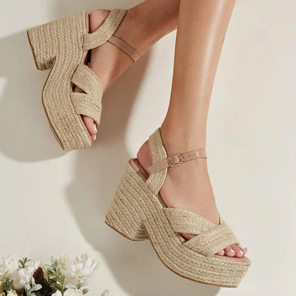 Platform Sandals for Women ⎜ Summery Wedge Shoes with Jute Rope and Comfortable Block Heel for Everyday Wear