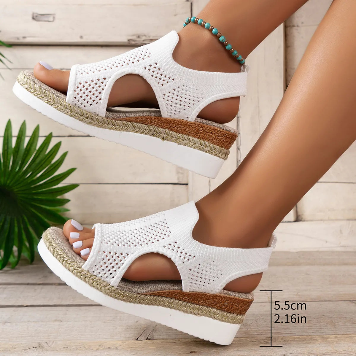 Women's Wedge Sandals ⎜ Comfortable Summer Shoes with Knitted Design and Open Toe for Summer