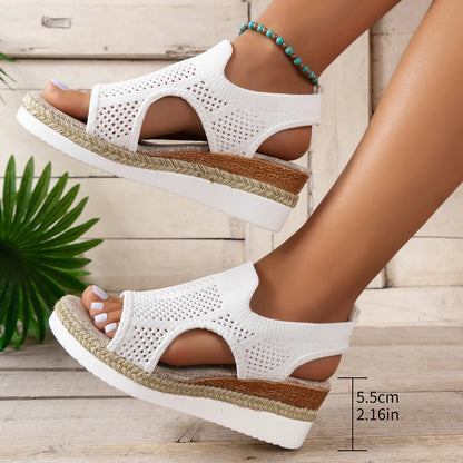 Women's Wedge Sandals ⎜ Comfortable Summer Shoes with Knitted Design and Open Toe for Summer