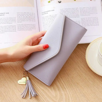Women's Wallet in Tri - Fold Design ⎜ Long Format with Practical Clasp and Heart Pendant