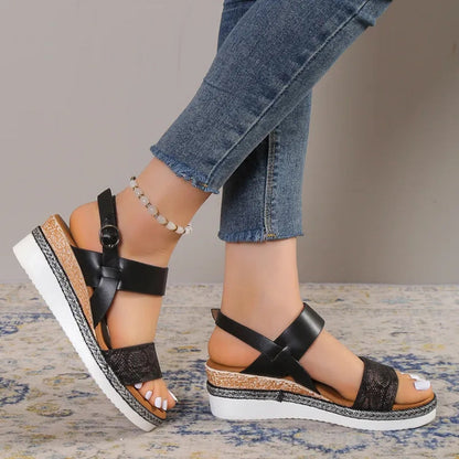 Women's Wedge Sandals ⎜ Comfortable Summer Shoes with Wide Straps and Soft Soles for a Secure Fit